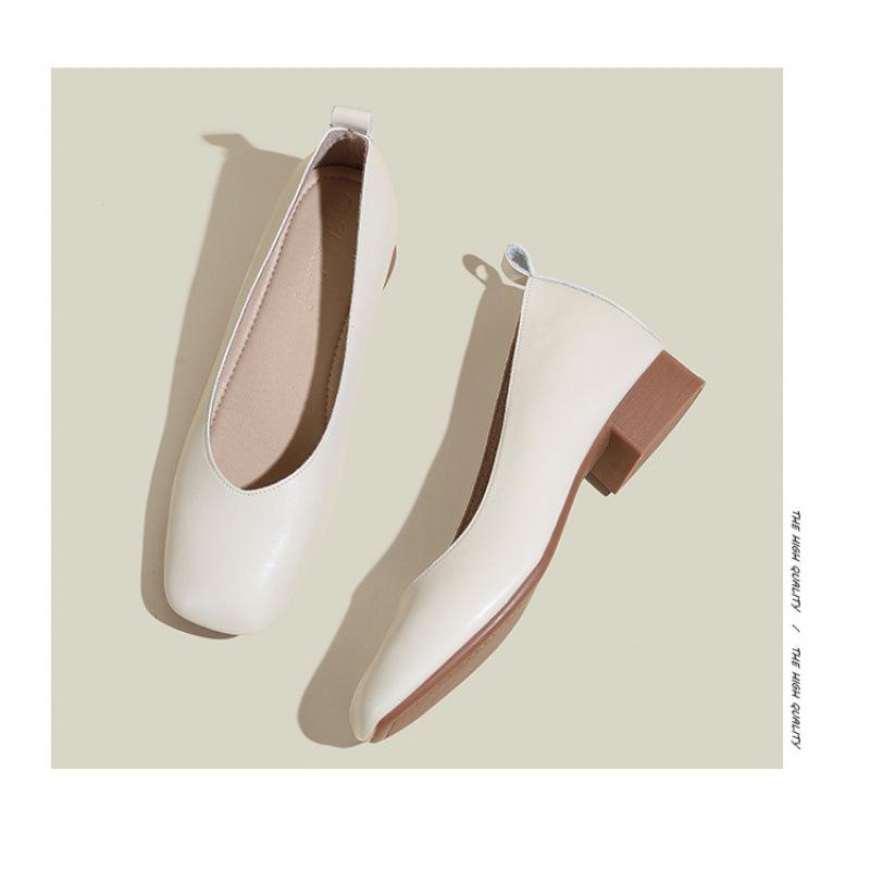 Super soft lambskin~ Small inner height increase of 6cm single shoes women's shallow mouth thick heel square head grandma shoes soft sole Doudou shoes