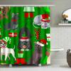 Green Christmas-Themed Shower Curtain Featuring Festive Dogs And Cats With Gifts Bathroom Decor For Holiday Season #Bathroomdeco