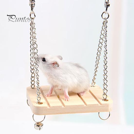 Wooden Hanging Swing Hammock Hamster Squirrel Parrot Pet Chain with Bell Toy