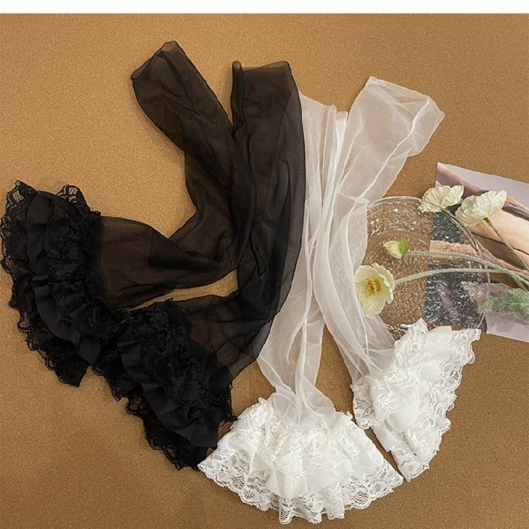 Japanese Style Women Sheer Mesh Leg Cover Tiered Ruffle Lace Flared Long Sock