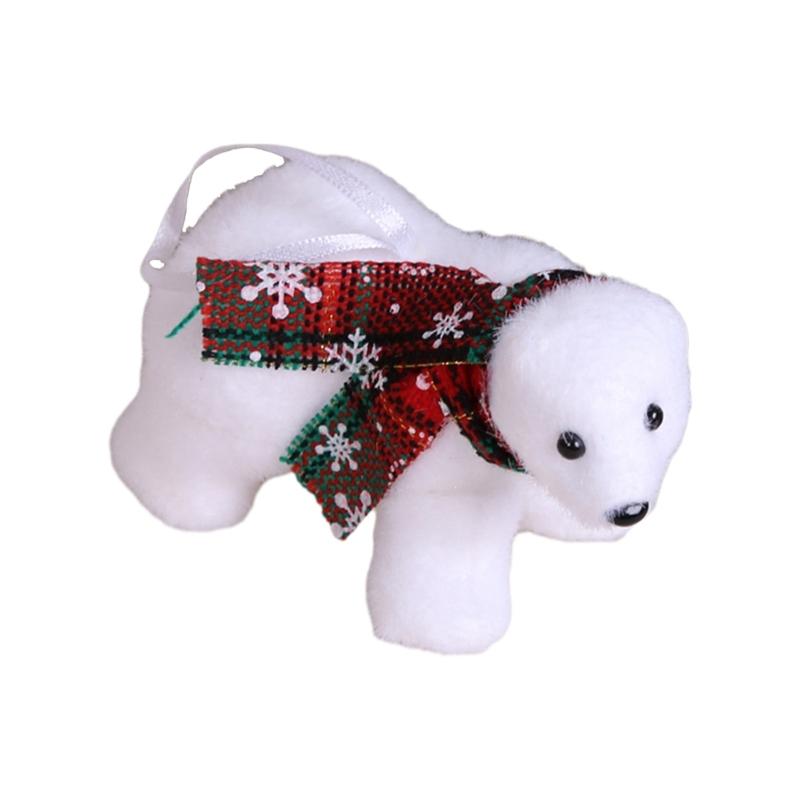 Plush White Bear with Scarf Ornaments Christmas Doll Pendant for Christmas Tree Home Decorations Cartoon Pendants Gift