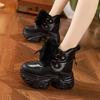 Fashion 10CM Genuine Leather Vulcanize Fashion Thick Bottom Women Chunky Sneakers Platform Wedge Causal Winter Plush Autumn Shoes