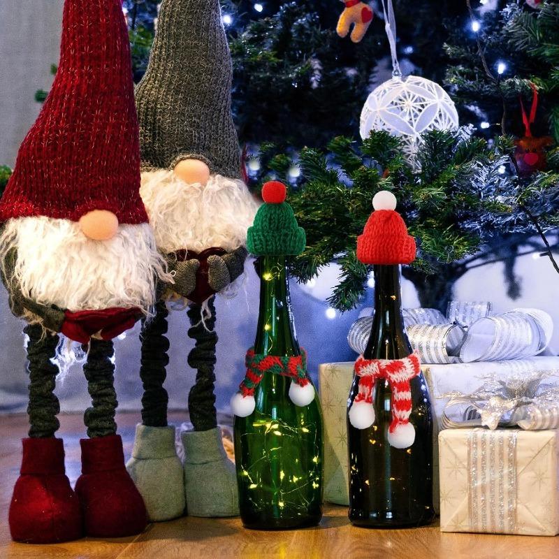 5/10Pcs Christmas Decoration Mini Knitted Hat Scarf Christmas Knitted Decoration Winter Doll Clothing Accessories DIY Gift Decor
