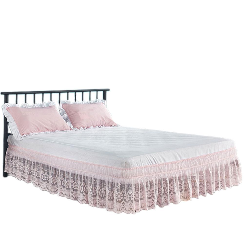 Lace Bed Skirts Easy On/Off Elastic Wrap Around Dust Ruffle For Hotel Use