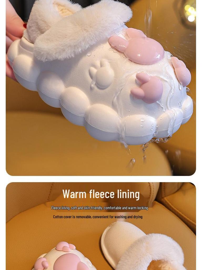 Cozy Winter Marshmallow Kids' Cotton Slippers - Non-Slip Plush with Removable Cover