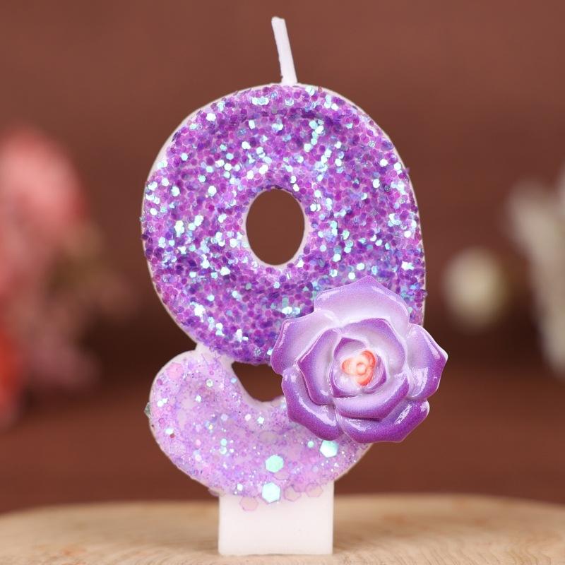 

Purple Flower Number Birthday Candle Cake Decoration Party Handmade Number Candle 0-9 9