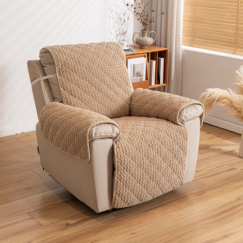 Corduroy Lounge Chair Cover Solid Color Seat Cushion Elastic Band Fixed Anti-slip Sofa Protector Scratched Resistant Sofa Covers