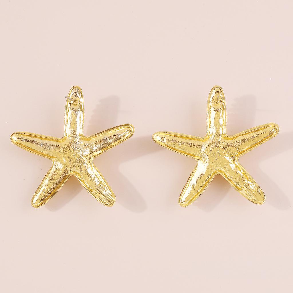 Personality Starfish Pendant Necklace Earrings Metal Texture Beach Style Elegant Clavicle Chain Trendy Female Jewelry