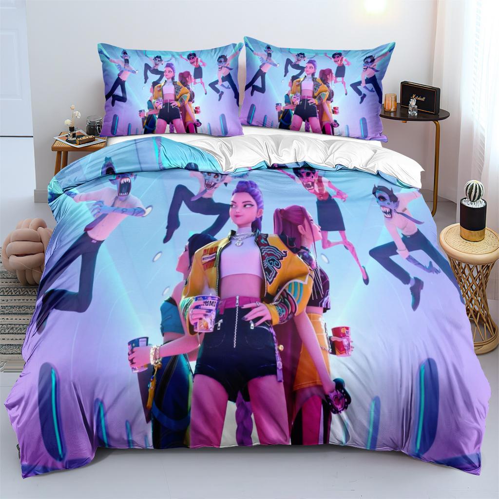 3pcs KPop Demon Hunters Bedding Set Anime Print Boys Girls Three Piece Multi Size Quilt Cover Pillow Cover Bedroom Decoration
