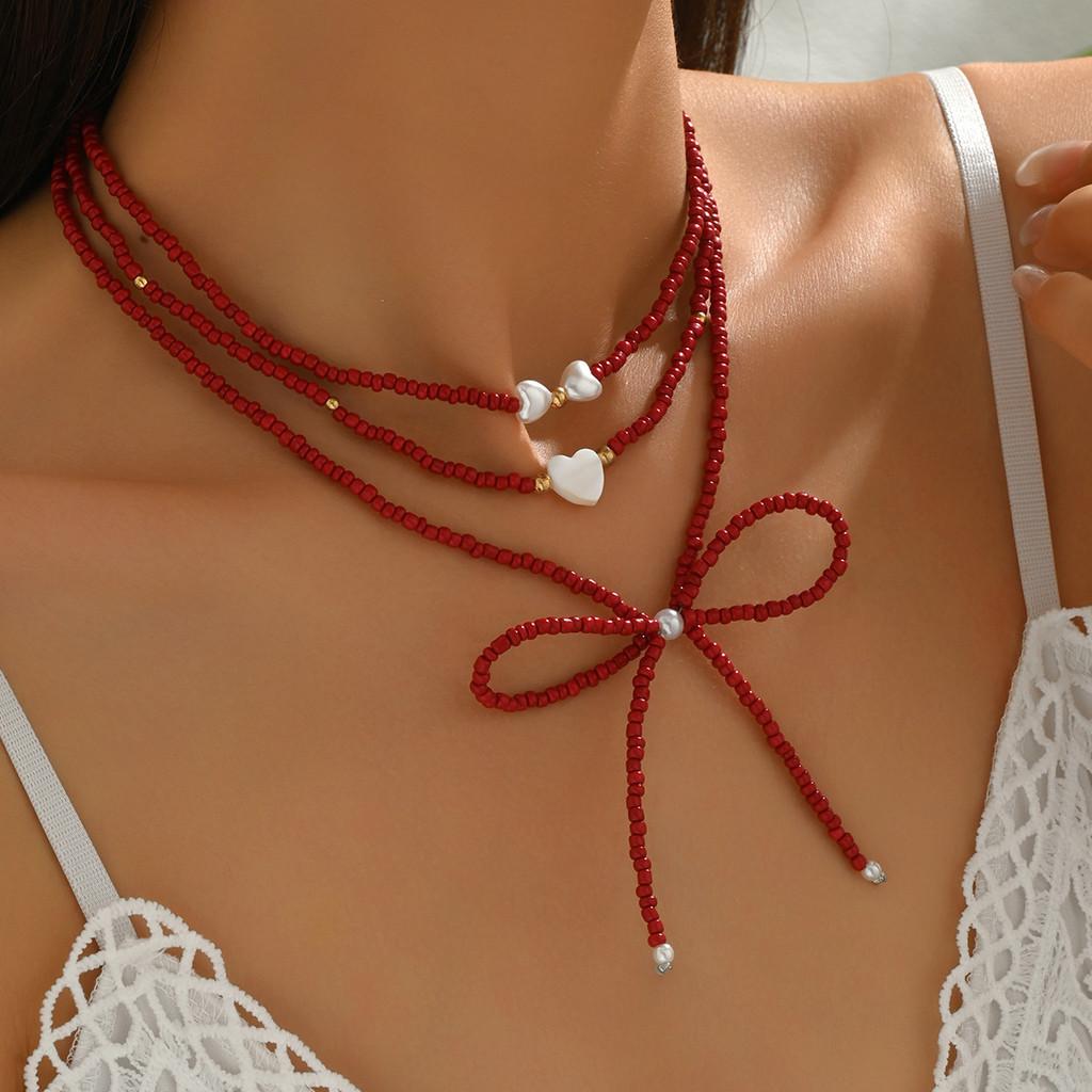 Handcrafted Butterfly Bow Pearl Necklace For Women Summer Fashion Accessory