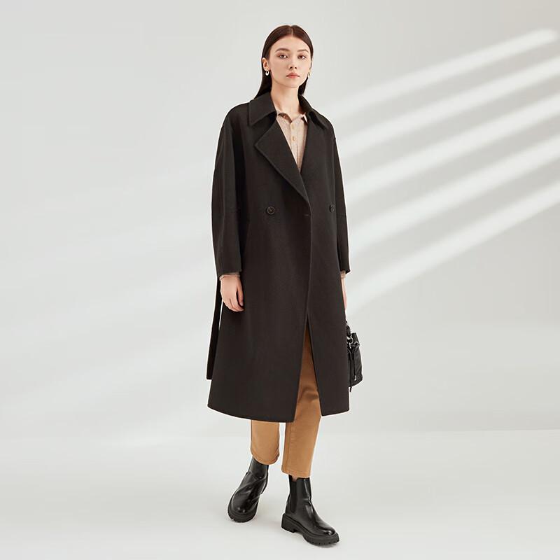 Elva' Island Women's Elegant Loose Fit Mid-Length Wool Double-Faced Coat