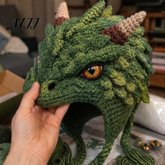 Halloween Cosplay Hat Kit Fantasy Hood Crochet Kit, Cute Animal DIY Dragon Unicorn Making Supplies Skull Earflap Craft for Adults, Handmade