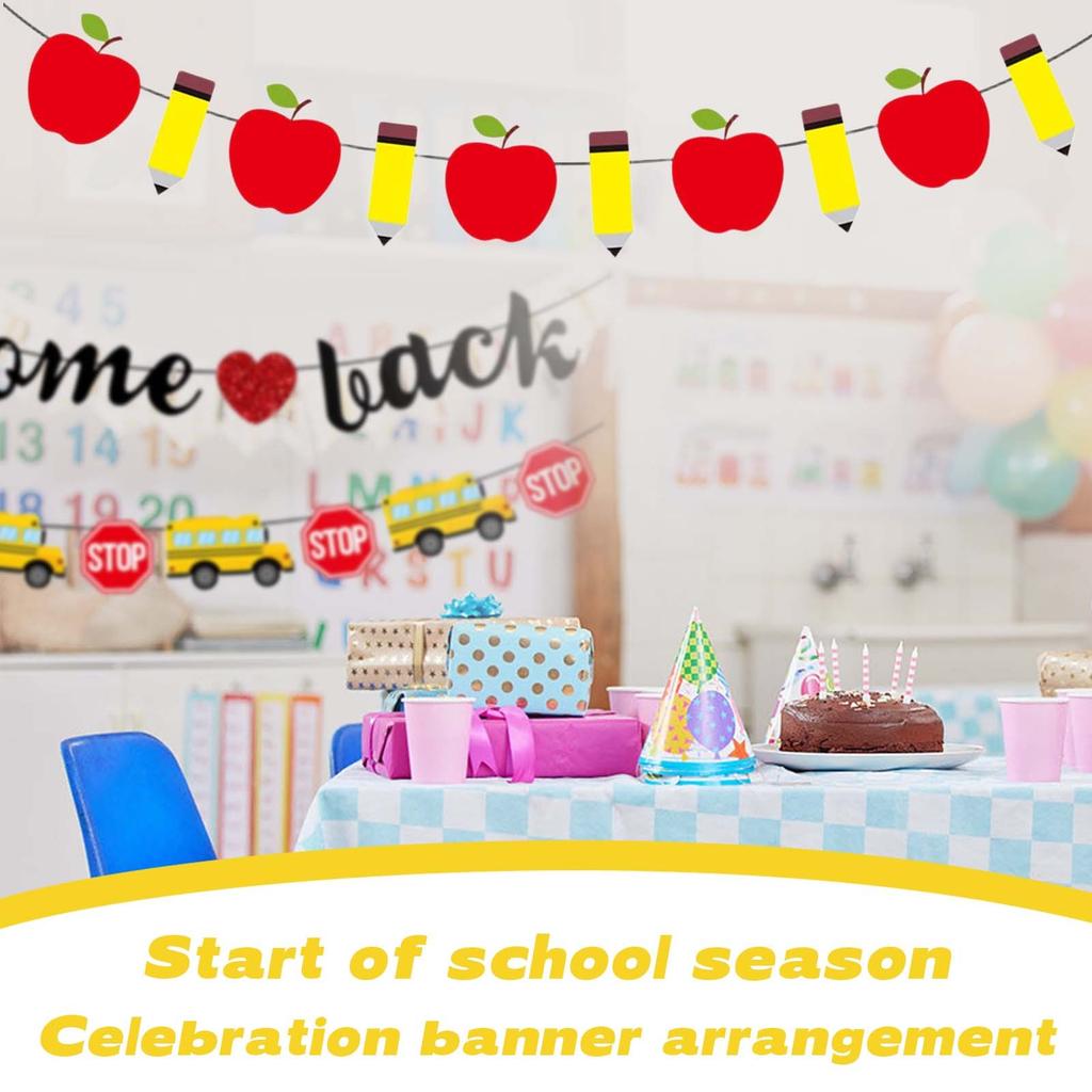 School Classroom Decoration School Bus Pencil Pull Flag Pull Flower Banner