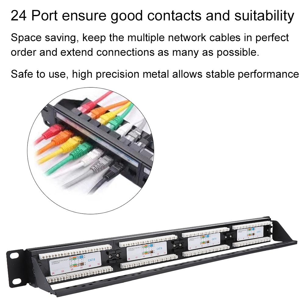 24 Port Mountable Data Patch Panel High Speed CAT6 CAT 6 Network Cable Rack