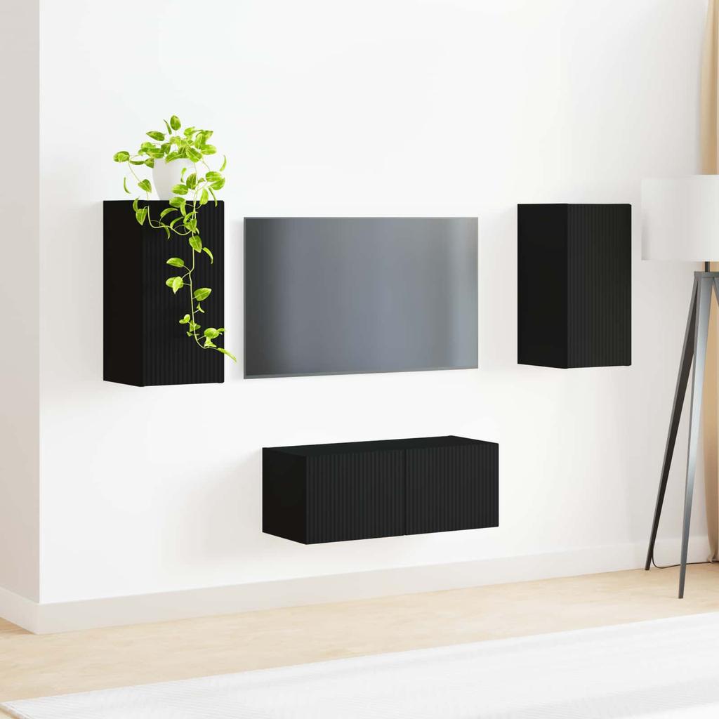 TV Cabinet Set 2 Pcs Black Engineered Wood