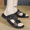 Premium Leather Sandals Summer Fashion Trend New Dual-purpose Driving Foot Cover One-word Drag Men's Travel Beach Shoes