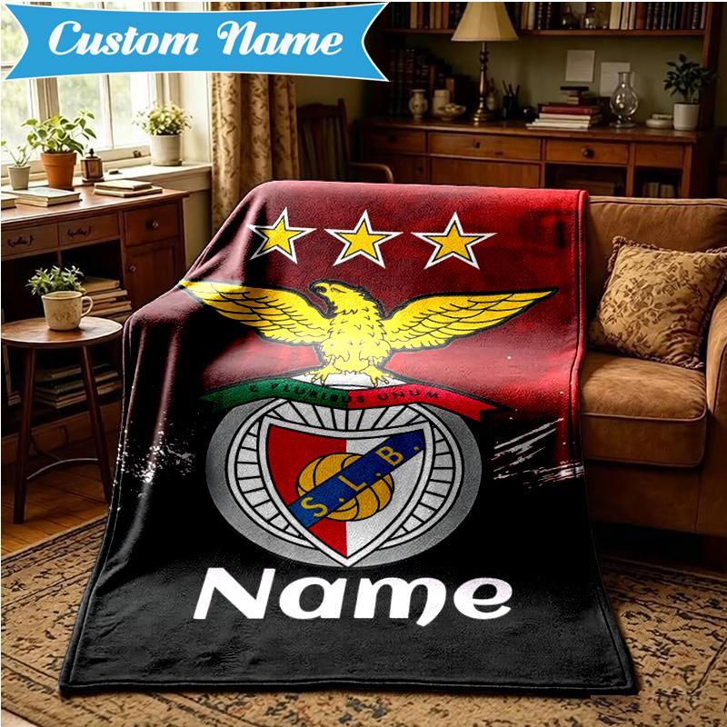 Custom Name Benfica Football Crest Blanket Lightweight Ideal Bedding Blanket Perfect for Travel, Camping, Living Rooms, Sofas, Christmas Gift