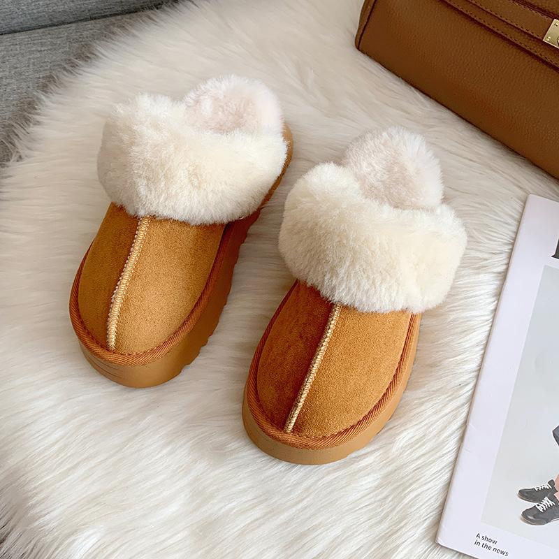 Fashion Comwarm Women's Fur House Slippers Indoor Non-slip Thick Sole Fluffy Bedroom Slides Winter Fuzzy Shoes Warm Plush Cotton Slipper