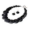 Round Disc Statement Necklace with Earrings Double-layer Design, Wood-Look Finish Fashion Jewelry Set  for Party Styling