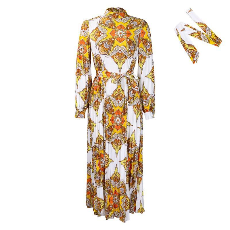 European American Fashionable Women s Clothes New Printed Long-sleeved Pleated African Dress M жёлтый