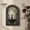 Dark Gothic Home Decor Halloween Arched Wooden Wall Decor, Ghost Cat Double-Layer Hanging Ornament, Distressed Medieval Window Style Tabletop Plaque,