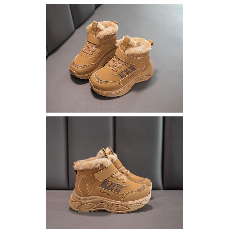 Kids Girls Winter Thickened Fleece Warm Velcro Sports Sneakers