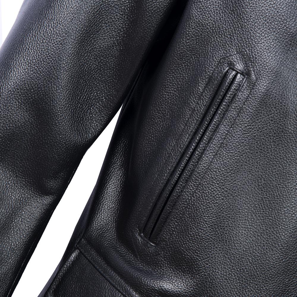Long Jacket Men Genuine Cow Leather Wind Coat Classic Black Plus Size Jackets Casual Cloths