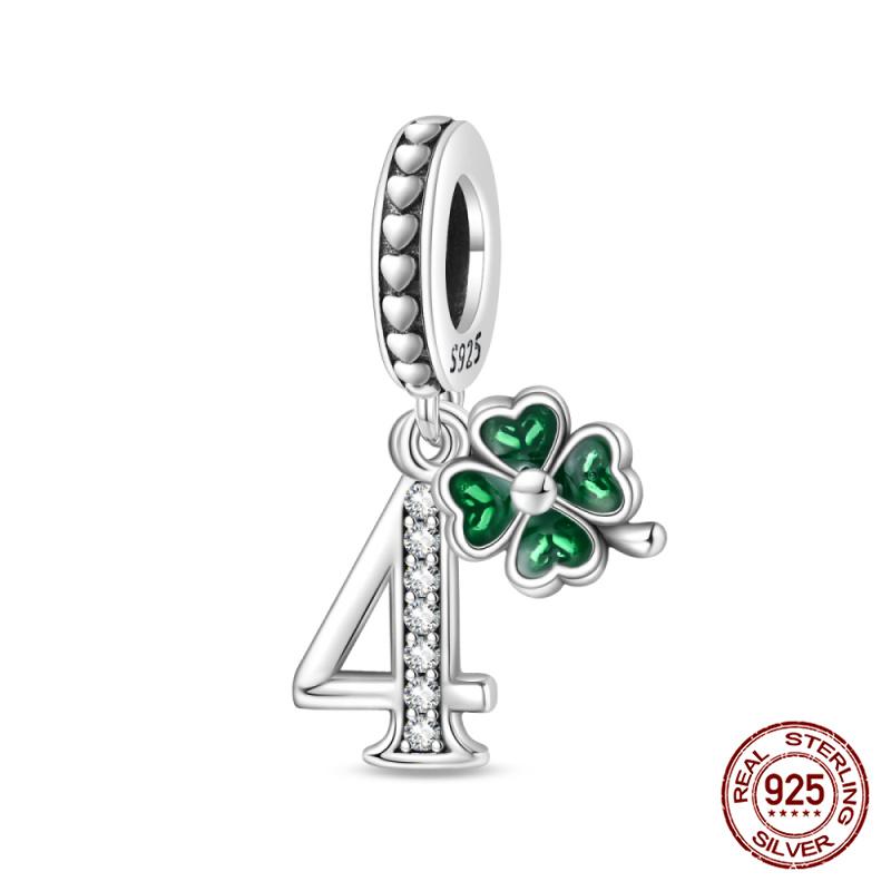 100% 925 Silver Green Zircon Lucky Number Pendant Suitable for Original 925 Women Bracelet DIY Jewelry Making Gift