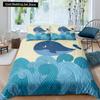 Whales King Queen Duvet Cover Ocean Animal Bedding Set Seaweed Starfish Marine Life Quilt Cover Blue Polyester Comforter Cover