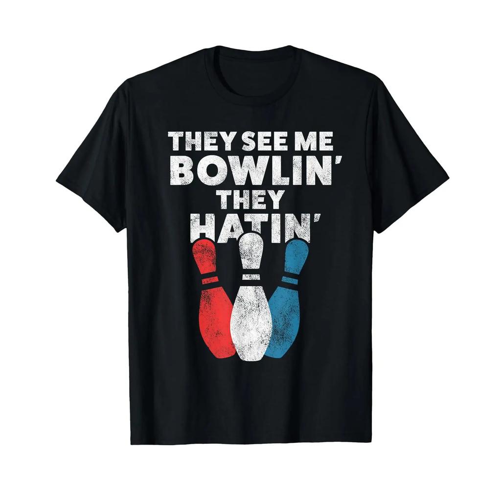 Funny Bowling For Or Dad T Shirt Vintage Slightly Comfortable Homme Top For Everyday Wear Graphic Stretched Streetwear