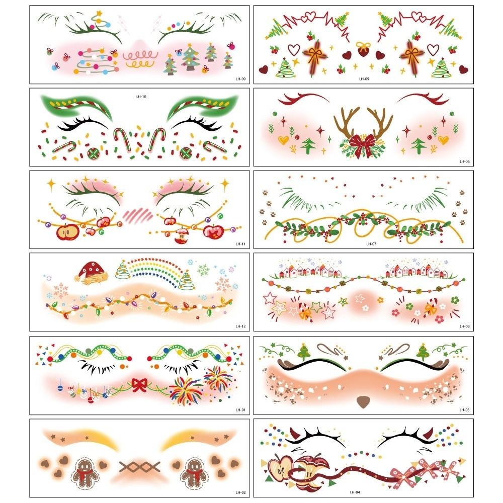 12pcs Art Decals Christmas Makeup Stickers Face Style Eye Makeup Design Eye Makeup Sticker Face Stickers Christmas Party