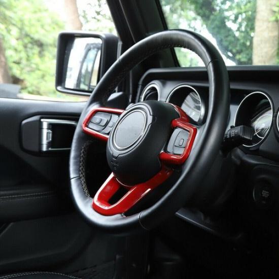 Steering Wheel Accessories Cover Trim For 2018-21 Jeep Wrangler JL JT, ABS Red