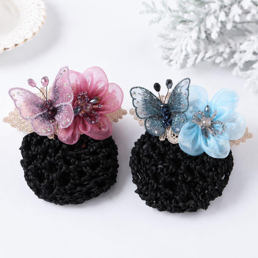 Butterfly Flower Hair Bun Net Korean Style Hair Bun Holder Work Hair Accessory Hotel Staff Uniform