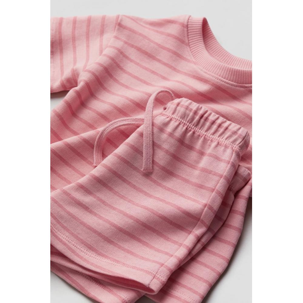 H M Lightweight Sweatshirt 2 Piece Set Light Pink Stripe