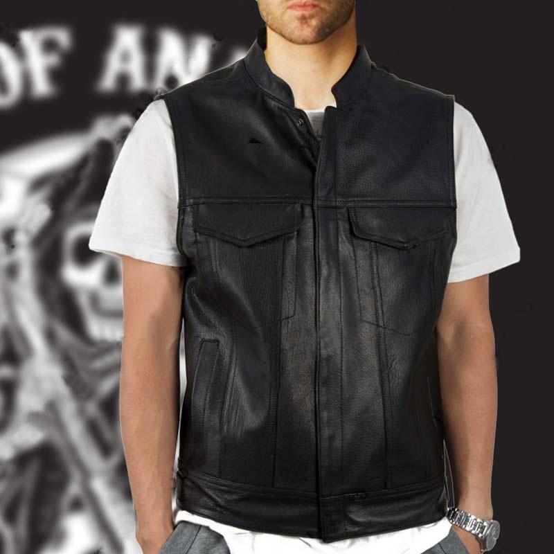 European and American men's clothing large size vest skull letter embroidered leather jacket vest