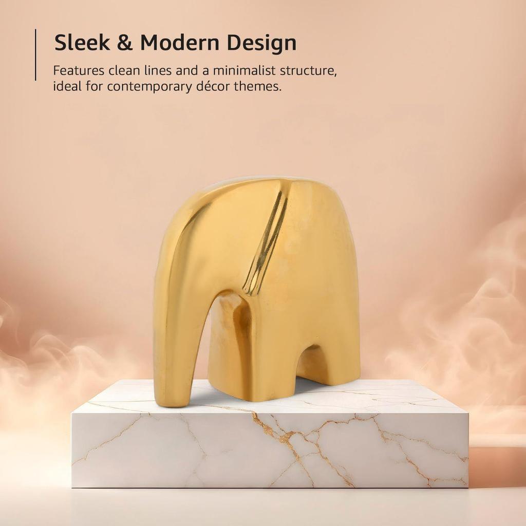 Golden Sleek Modern Elephant Ceramic Figurine | Luxury Home Décor Accent | Elegant Statement Piece for Living Room | Pack of 1