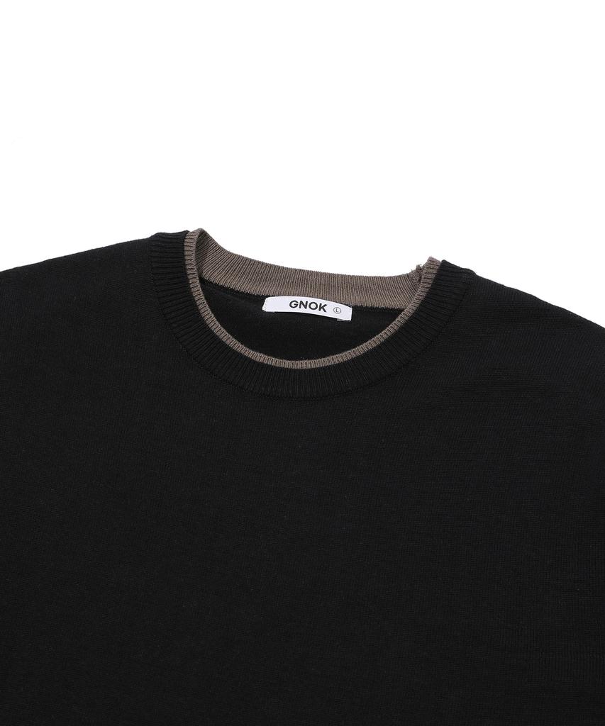 GNOK Layered Round Short Sleeve Knit [Black]