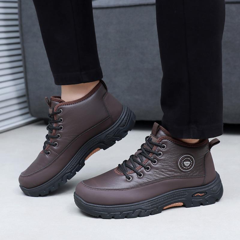 Men's Winter Warm Snow Boots with Fur Lined Warm Slip On Short Boots for Male Comfortable Outdoor Waterproof Ankle Booties Hiking Walking Shoes