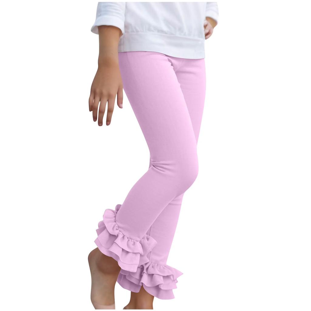 Kindermode Einfarbig Spitzenbesatz -Farbig Lässig Vielseitig Süß- Outfit Leggings