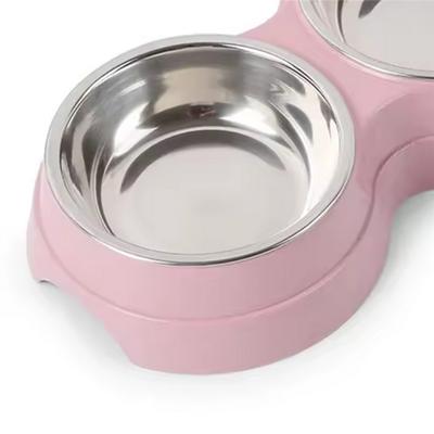 A25F-Double Pet Bowls Water Feeder Stainless Steel Pet Drinking Dish Feeder Cat Puppy Feeding Supplies Dog Accessories