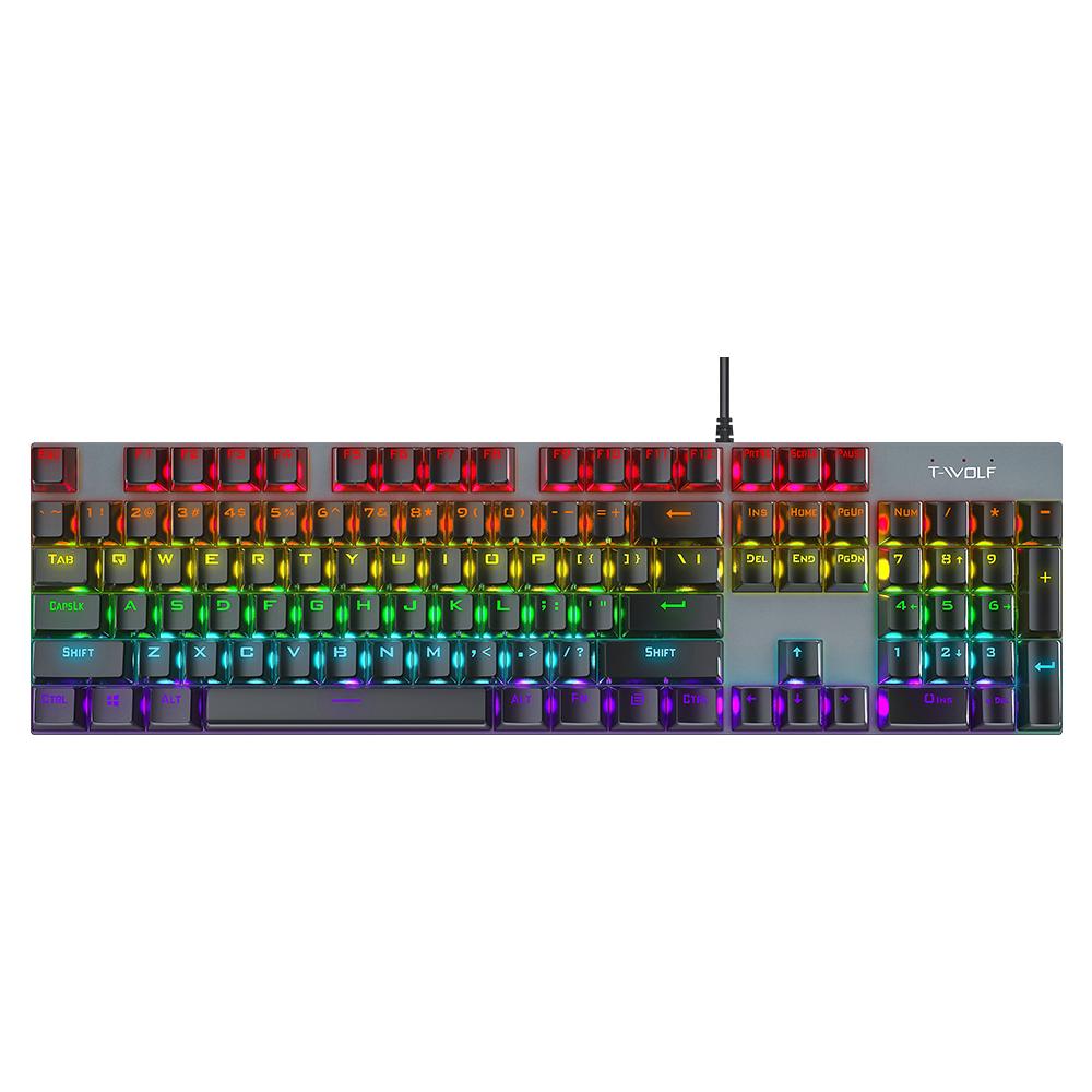 T-WOLF T17 USB Wired Keyboard 104-Key Color Backlit Computer Gaming Mechanical Keyboard
