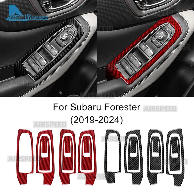 Real Soft Carbon Fiber Sticker for Subaru Forester 2024 LHD RHD Car Window Lift Button Interior Trim