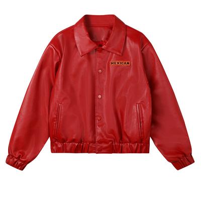Women's French Retro Hong Kong Style PU Leather Jacket Women's Spring Style Versatile Small Short Red Baseball Jacket