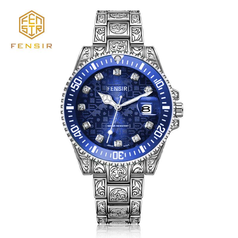 Patterned Steel Band Bracelet Men's Quartz Watch Waterproof Watch Fashionable Personalized Outdoor Sports Reloj