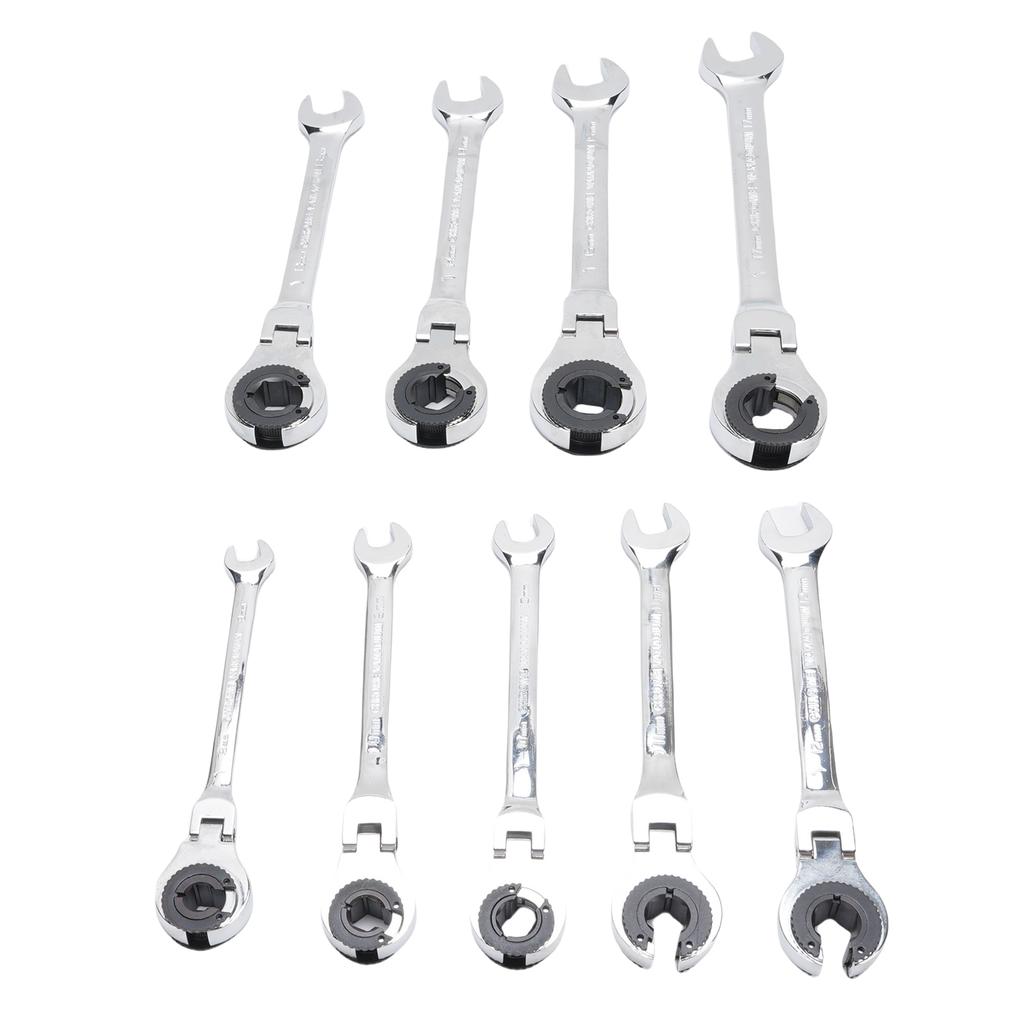 9Pcs Ratcheting Wrench Combination Metric 8 17mm Set 72 Teeth Cr V Steel Tubing Ratchet Spanner 180 Degree Adjustable