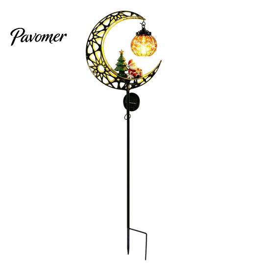 Christmas Gift for Garden Lovers Solar Moon Light, Santa Snowman Crescent Stake Warm Waterproof Metal Lanterns LED Glow, Festive Pathway Light Outdoor