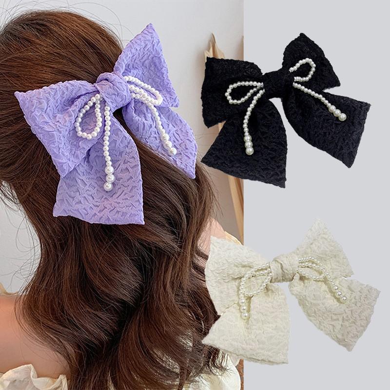 Handmade Lace Bow Hair Clip With Embroidery Pearl Trim Clamp Women Boho Chic Updo Accessory