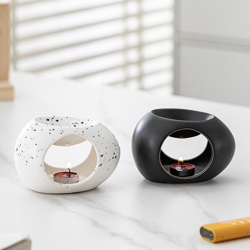 Nice Ceramics Black Essential Oil Incense Burner Aromatherapy Reed Diffuser Stove Home Beauty Salon Spa Candle Heating Holder