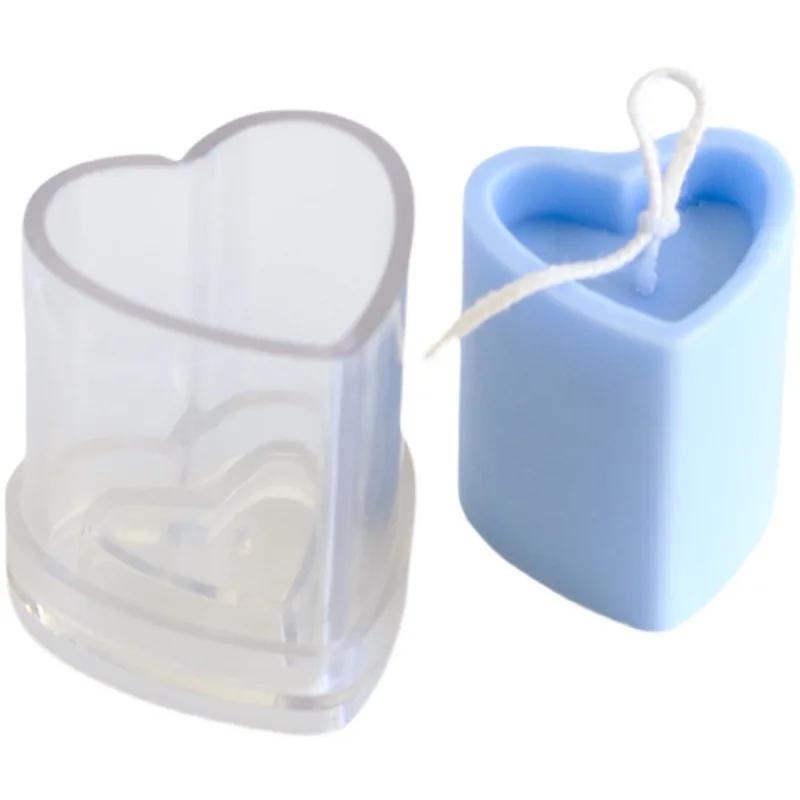 3D Heart-shaped Cylinder Candle Mold DIY Love Candle Making Tool PC Acrylic Plastic Mold Kit Home Decor Gift for Valentine's Day