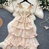 Summer Vacation Floral Printed Halter Chiffon Tiered Maxi Dress for Women Sexy V-Neck Backless Lace-up Ruffles Holiday Long Dress